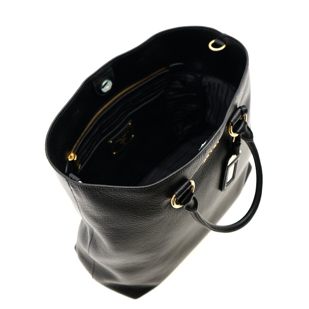 Prada Tote Large Shopping Shoulder Bag Vitello Phenix Black Leather 1BG865 New - Picture 3 of 7